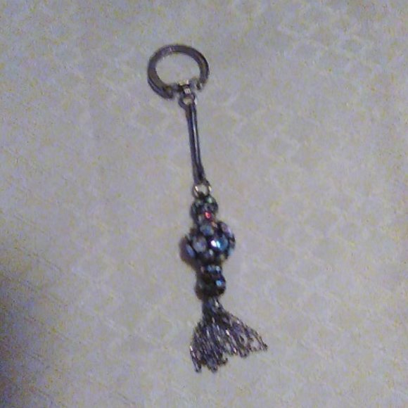 Sparkly Key Ring Metal With Iridescent Rhinestones/Chain Fringe Pretty! - Picture 3 of 3